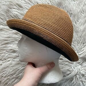 Bailey of Hollywood Tan Black Woven Paper Fedora Hat EUC Size Large